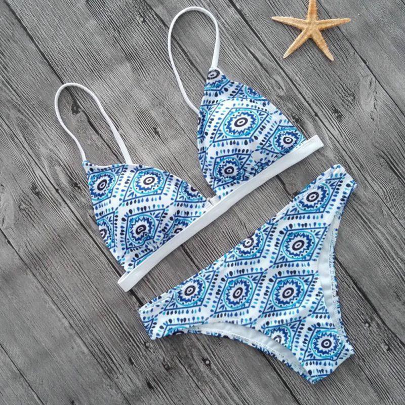 Summer Women Floral Print Bikini Swimwear Set Thong Bathing Suit