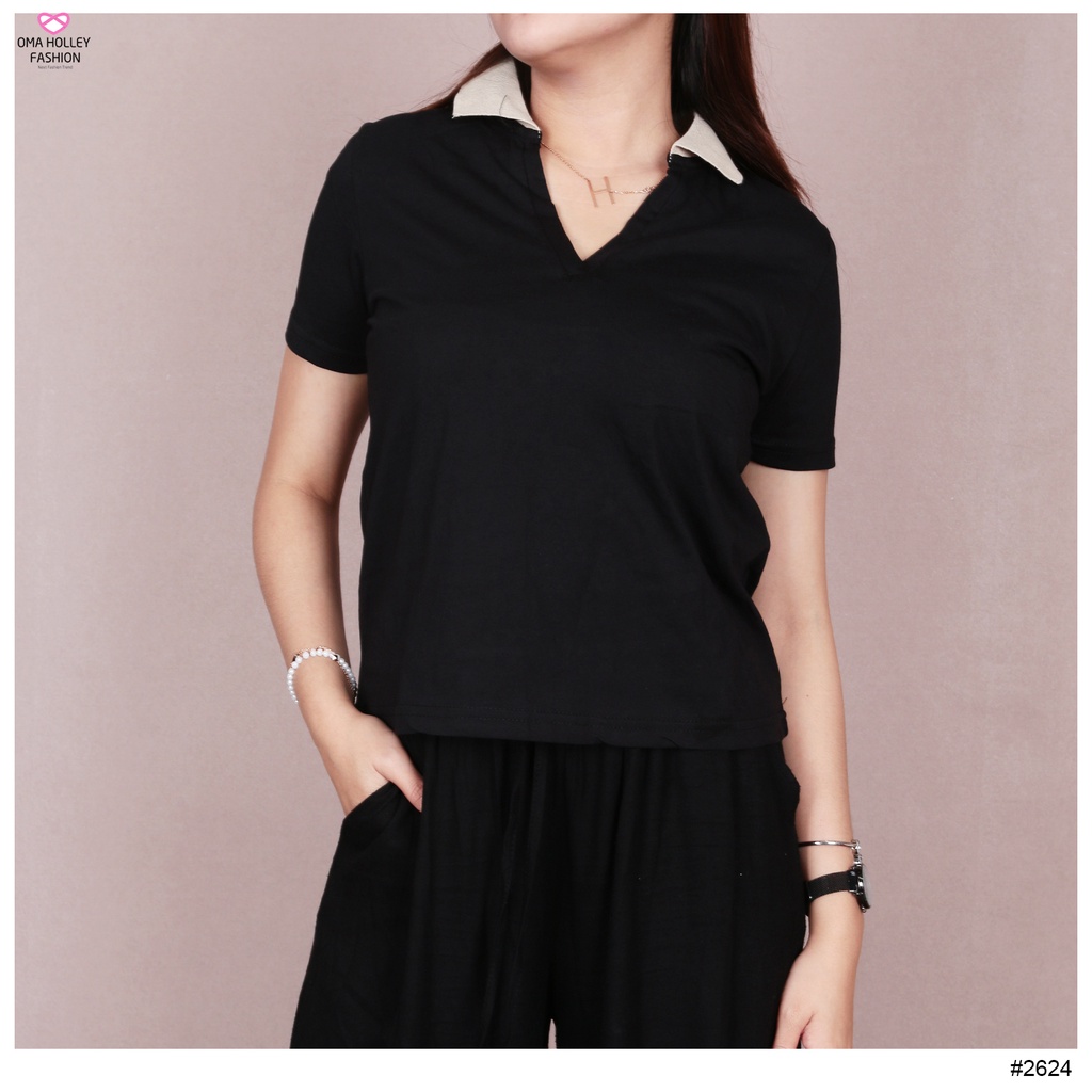 (COD) OH Fashion Blouse Cecil Polo Crop Top #2624