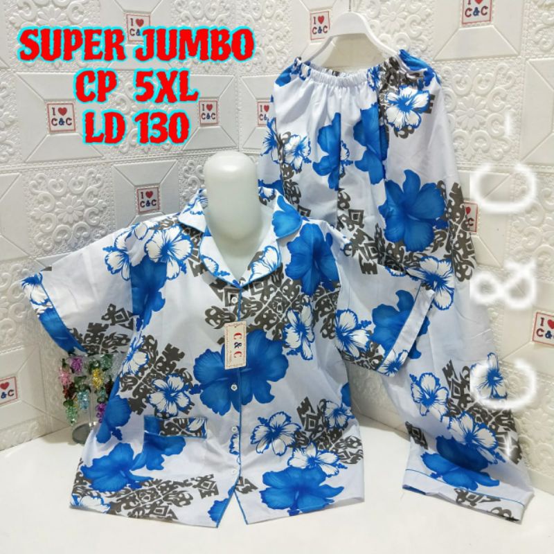 CNC - BAJU TIDUR WANITA PIYAMA CP SUPER JUMBO 5XL/LD 130/MICRO-B.cataleya biru