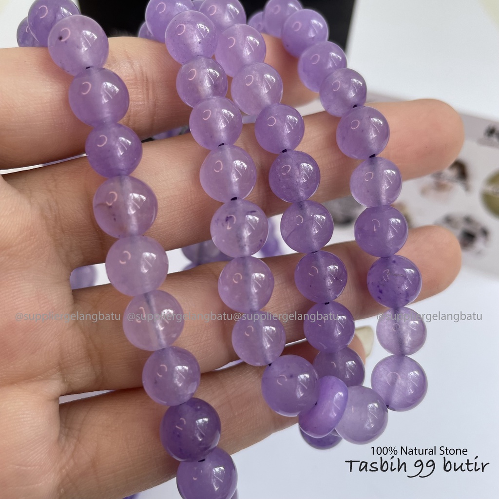 Tasbih 99 butir batu alam SOFT Purple Agate Ungu Muda Natural Original Kesehatan Perlengkapan Sholat Natural gift hadiah muslim kado