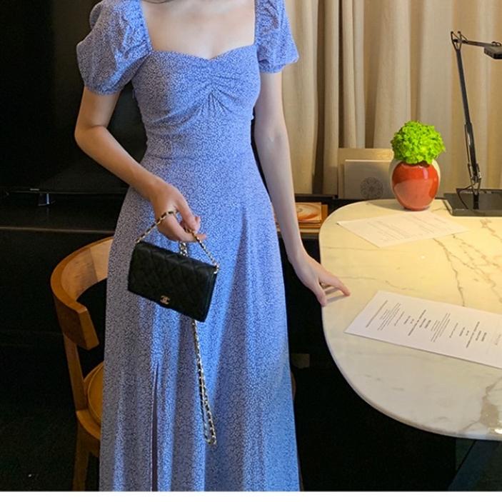D0762 HAN SO HEE NEVERTHELESS SONGKANG KOREAN STYLE SABRINA FLORAL VINTAGE MIDI DRESS