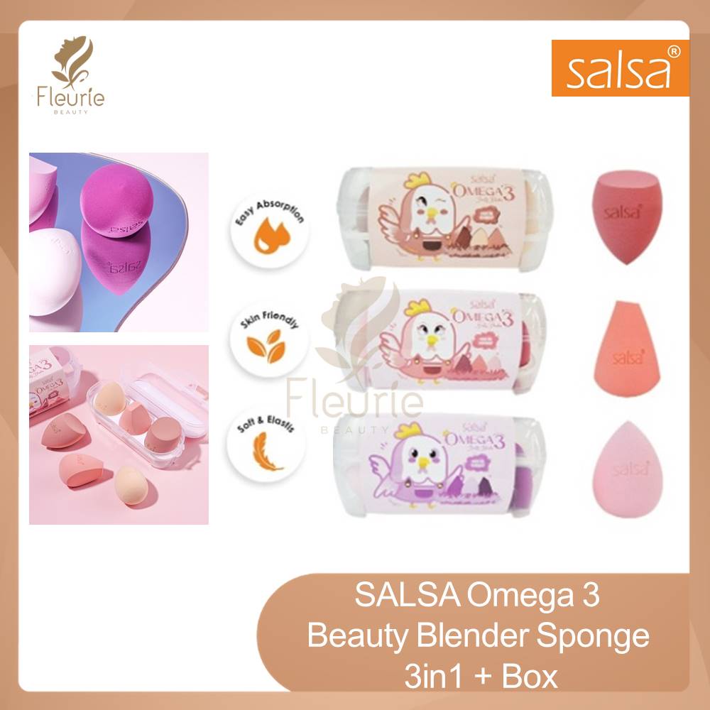 SALSA Omega 3 Beauty Blender Sponge 3in1 + Box (Nude/Lilac/Pastel)