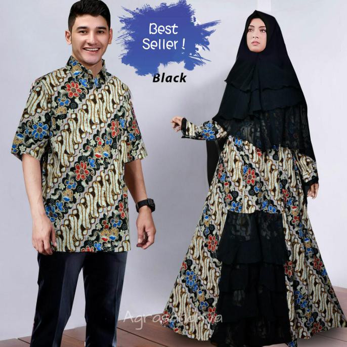 Couple batik pesta aryani black xl baju pasangan sarimbit ana hitam TM