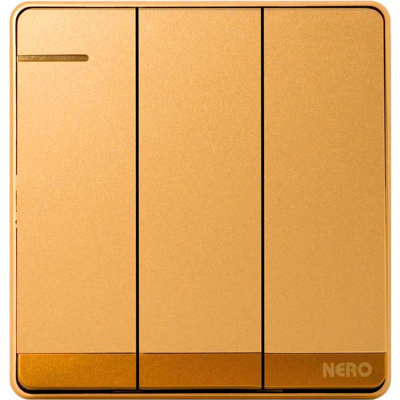 DECORA Q71632-Gold Saklar 3 Gang Hotel NERO