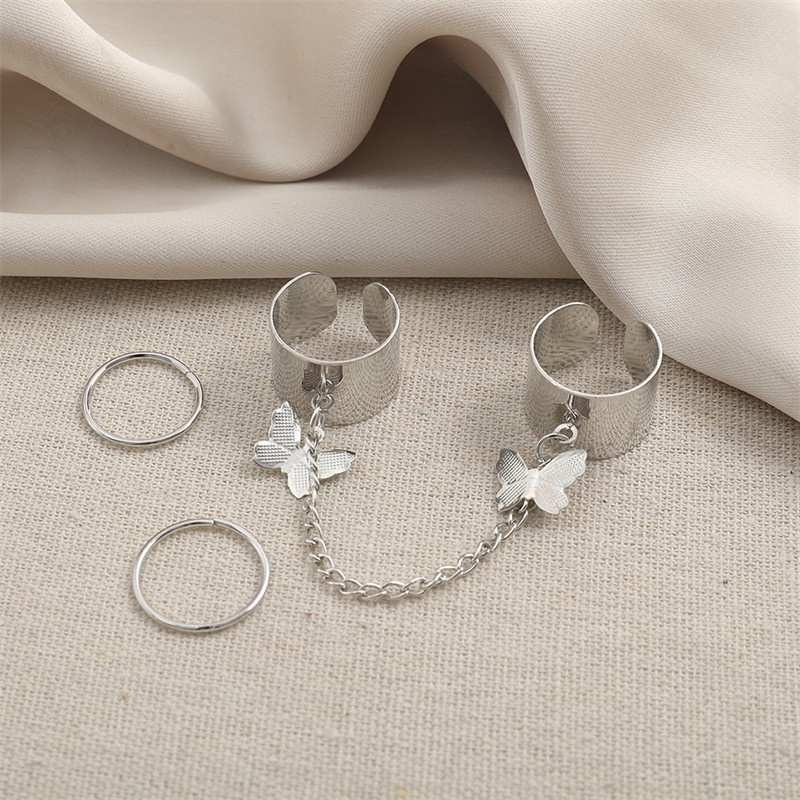 3pcs / Set Cincin Rantai Kombinasi Desain Kupu-Kupu Siamese Untuk Wanita