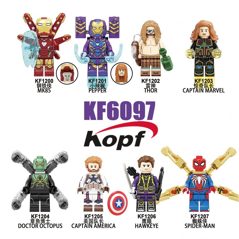 Mainan Lego KF6097 Single Sale Super Heroes Movie Figures Iron Man Thor Pepper Hawkeye Spider Man