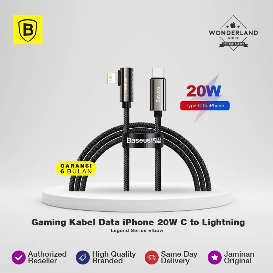 baseus gaming kabel data iphone fast charging 20w usb c to lightning legend series elbow for iphone 