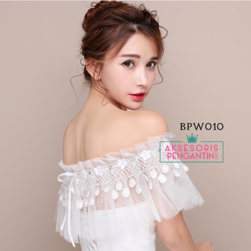 [TOKO TERPERCAYA] AKSESORIS WEDDING BOLERO PENGANRTIN LACE BROKAT PUTIH BPW010