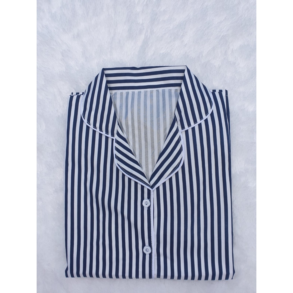 BJ-Piyama CP Wanita Dewasa Salur - Baju Tidur Lengan Pendek-Salur Navy