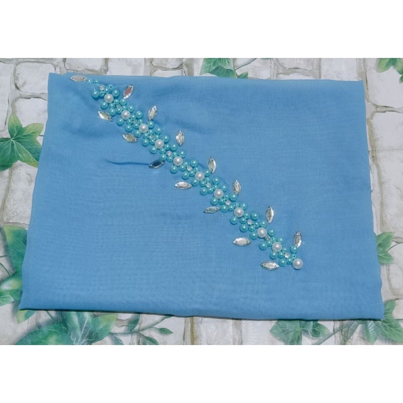 SEGIEMPAT PAYET BANDO BELLA/HIJAB BANDO MUTIARA/KERUDUNG PAYET BELLA SQUERE-Blue sky