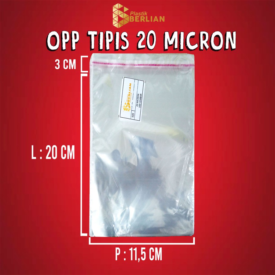 

11,5 x 20 cm Plastik OPP TIPIS (100 lbr) (lem/seal)