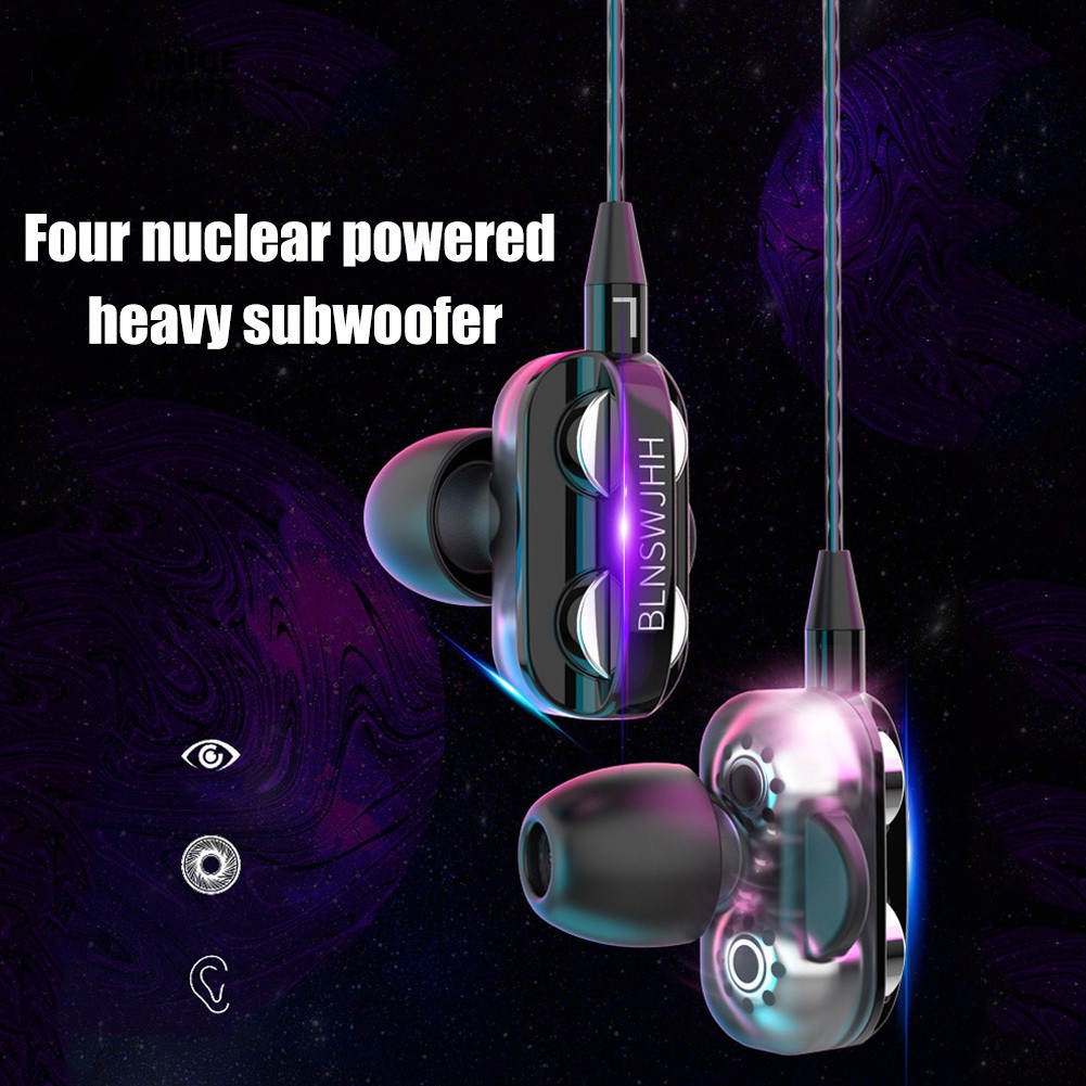 Earphone 4 Units Heavy Bass HiFi  In-Ear Dual Driver Bass Sport