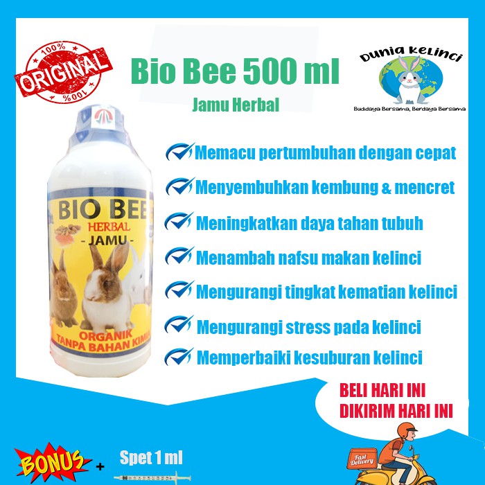 BIO BEE 500 ML JAMU HERBAL KELINCI NAFSU MAKAN MENCEGAH KEMBUNG MENCRET DIARE KOKSI STRESS  BIOBEE