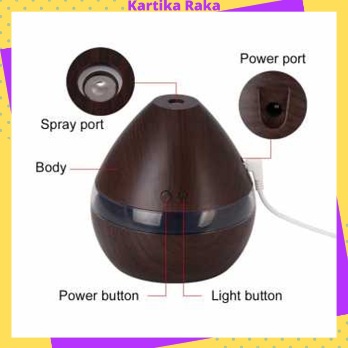 KR Difuser Diffuser Aromatherapy Aromaterapi Aroma Terapi Air Humidifier LED Wood Grain 300ML