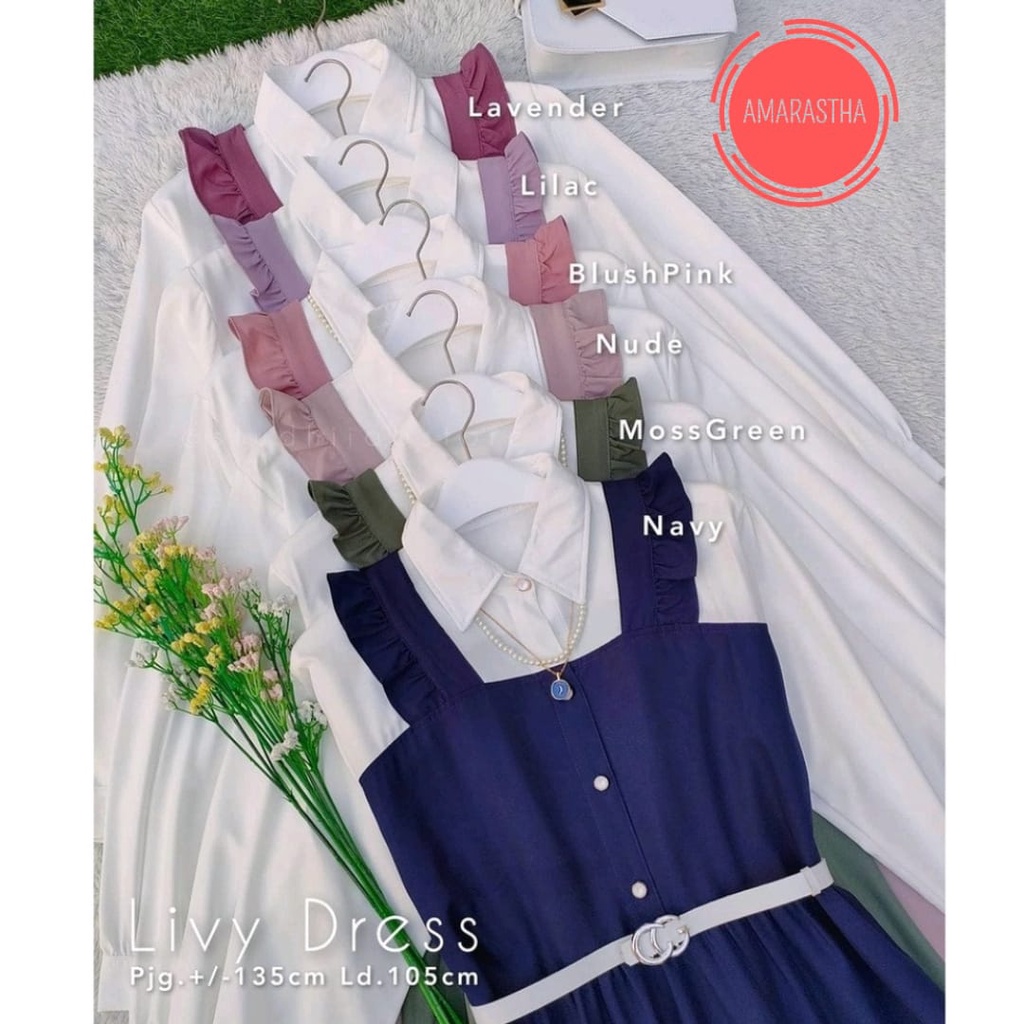 Baju Wanita Remaja Blus Perempuan Kekinian Tangan Panjang Busui Bahan Mango Crepe Livy Dress