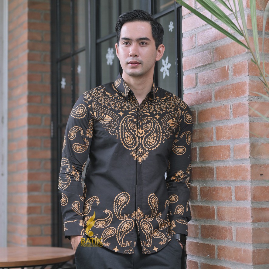 WARUGARA KEMEJA BATIK PRIA BRAND PRABUSENO ASLI BRANDED SLIM FIT FULL FURUNG TANGAN LENGAN PANJANG S