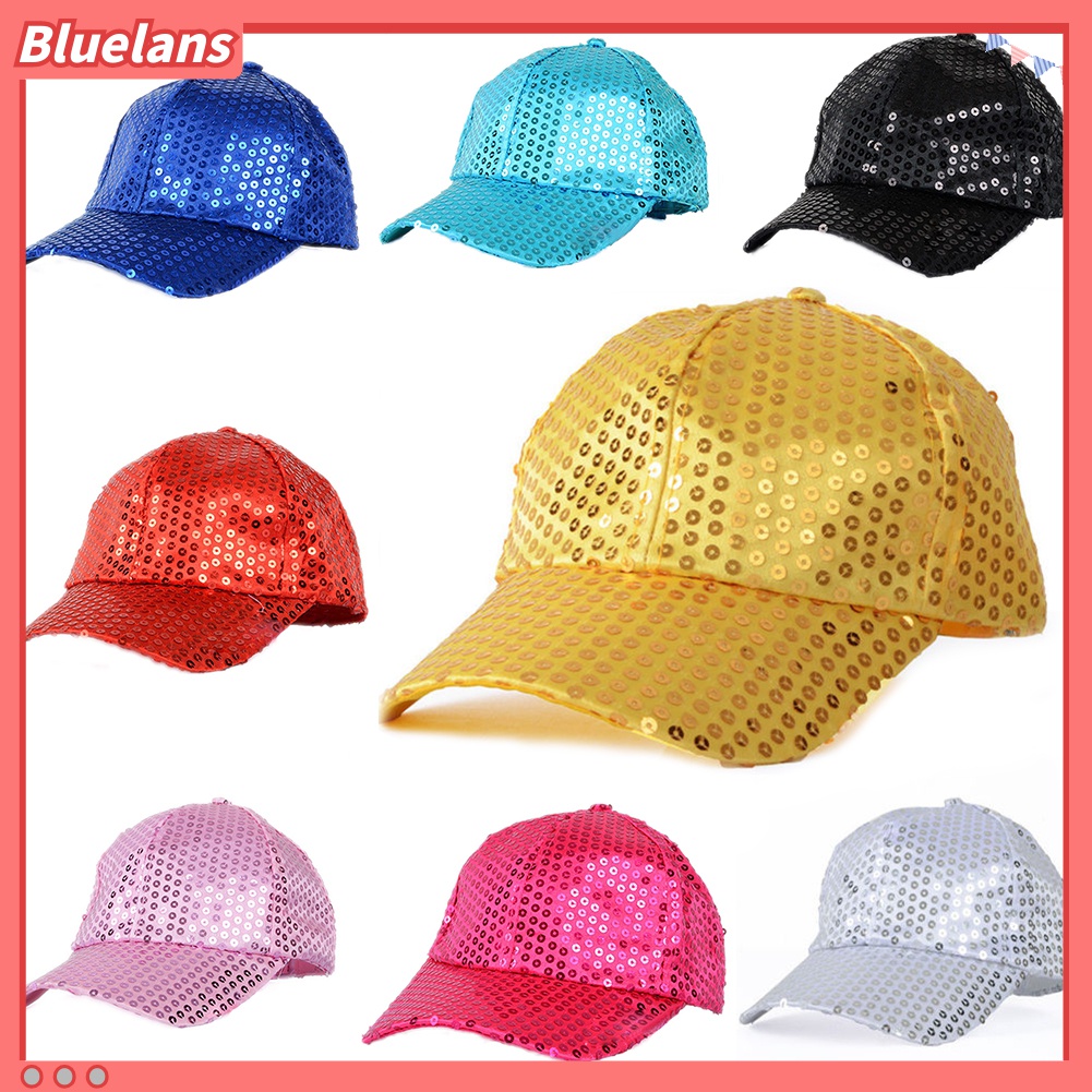 Bluelans Topi Baseball Snapback Aksen Payet Glitter Dapat Disesuaikan Untuk Pria Dan Wanita