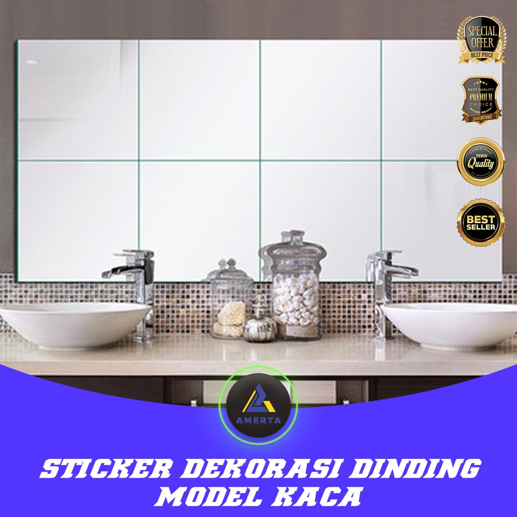 Wall Sticker Dekorasi Dinding 3D Model Square Mirror 9 PCS