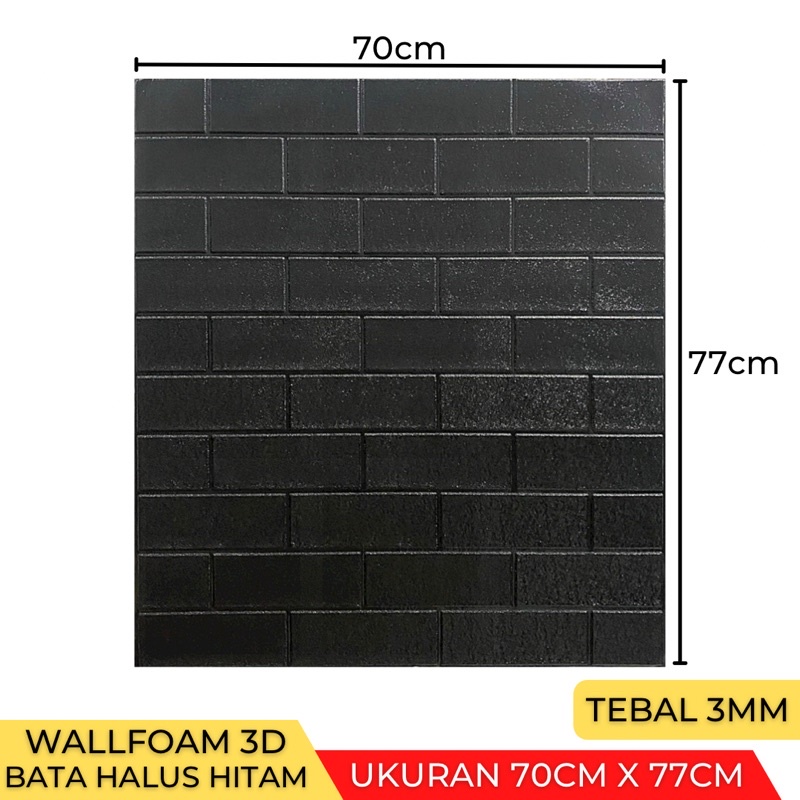 Wallpaper Stiker Dinding 3D Foam Batu Bata Brick 70 x 77cm-Bata Halus Hitam