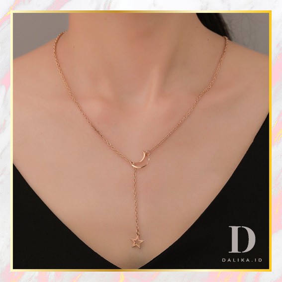 Kalung Wanita Aksesoris Bulan Sabit Bintang Gaya Vintage Korea Simple Elegan untuk Wanita Dalika