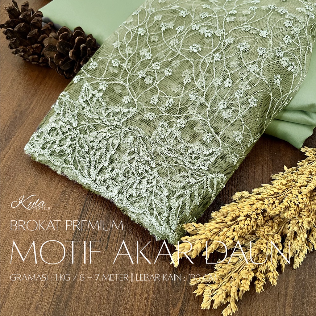 Bim 1/2 METER BROKAT TILE PRANCIS MOTIF AKAR DAUN/BAHAN KEBAYA/BAHAN SERAGAMAN BRIDESMAID/BAHAN