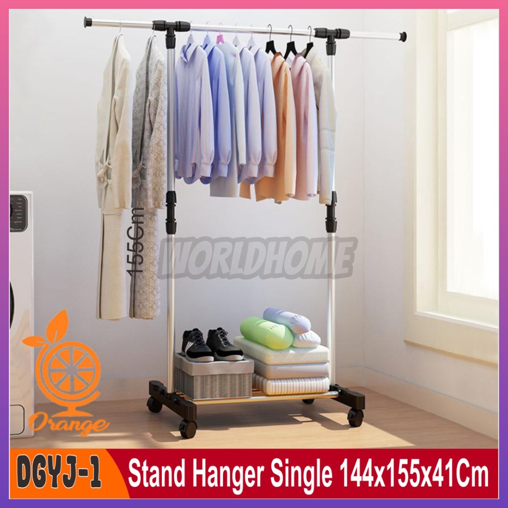 Stand Hanger Single Rak Serbaguna Dengan 4 Roda Stand Hanger Double 2 Sisi Rak Gantungan Baju