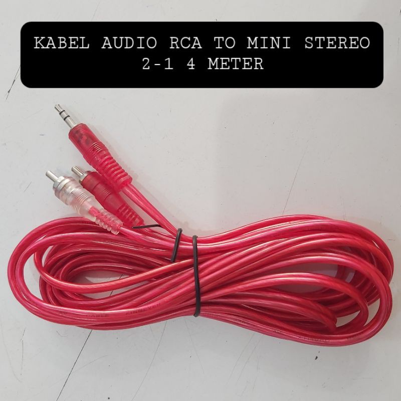 Kabel Audio 2-1 RCA to Mini Stereo Aux 1.5 Meter 4 Meter Transparan