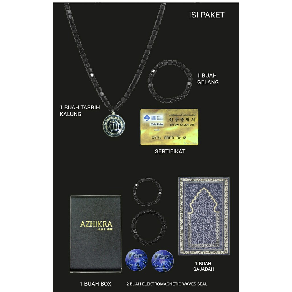 Terbaru Kalung Gelang Kesehatan Azhikra Ori - Tasbih Azikra Black Jade Azzikra