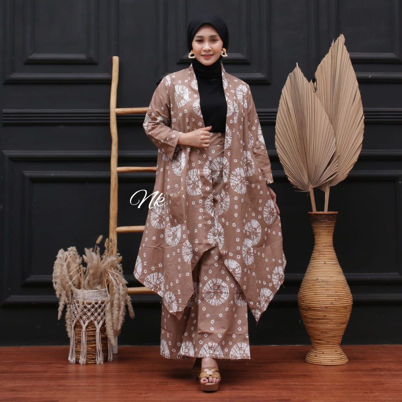 (COD) NEW Baju Batik Vest Outer Setelan Wanita Celana Kulot Elegant Buat Kondangan