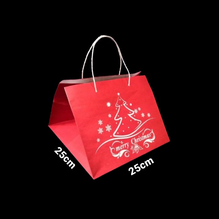 

( 5 Pcs ) Paperbag Natal Merah Muat Box Brownies Tas Jinjing Box Bolu Gulung Goodie Bag Merry Christmas Size 25x25x20 cm