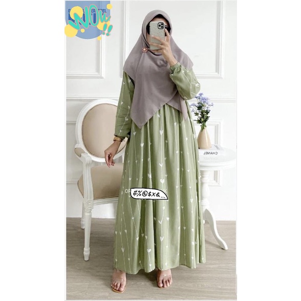 BISA COD GAMIS HILSA LOVE GREEN BAHAN RAYON TERBARU / GAMIS WANITA BAHAN RAYON