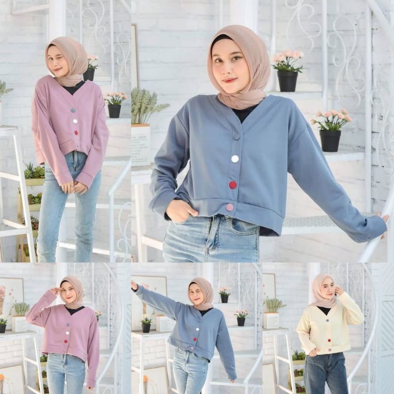 LENKA CROOPE SWEATER WANITA PHARSA BUTTON CARDY FLEECE