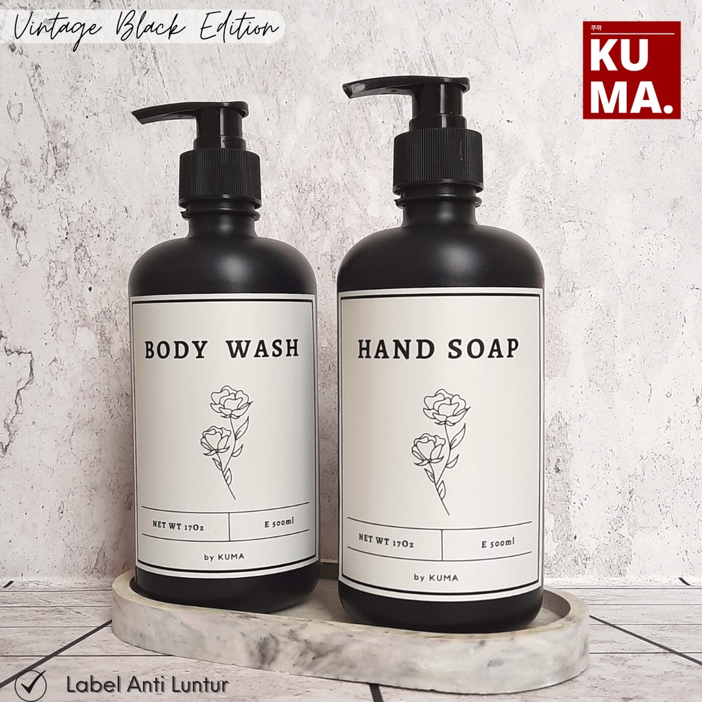 Vintage Black Edition Botol Sabun Pump Hitam 500ml Aesthetic HDPE Tutup Pump Model Vintage Tempat Sabun Shampoo Bathroom Organizer