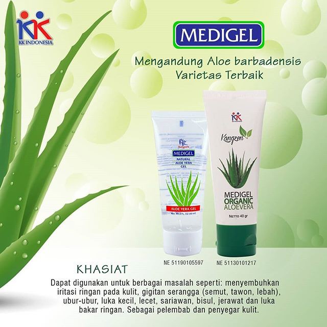 Gel Lidah Buaya Kangzen Medigel Natural Aloe Vera, Organik Jerawat Muka Gagal Luka Bakar KK Indonesi