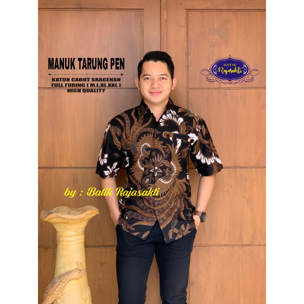 MANUK TARUNG PENDEK Kemeja Batik Pria Full Furing Katun Sragenan