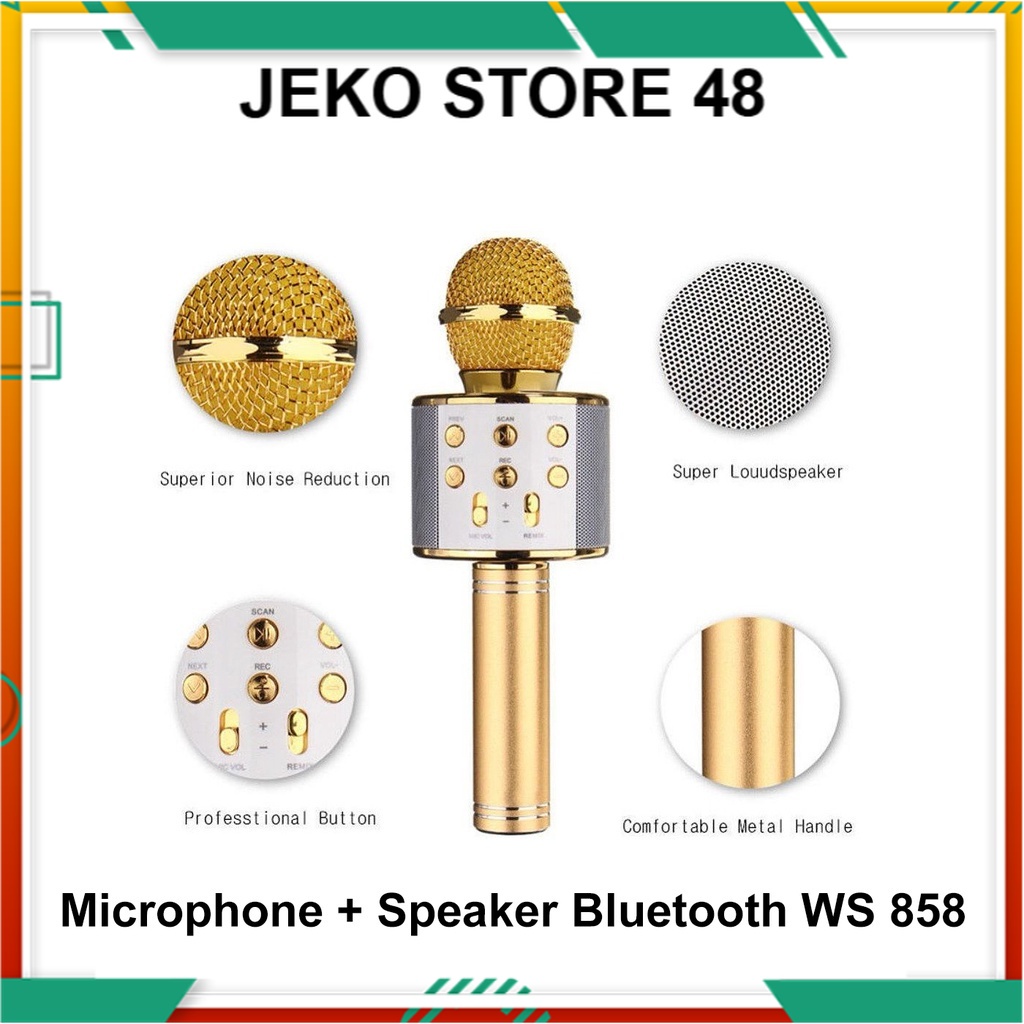 1 Unit Microphone WS858 Karaoke Mic Bluetooth Speaker Mike ws 858 Mikropon Blutut karaoke wireless S