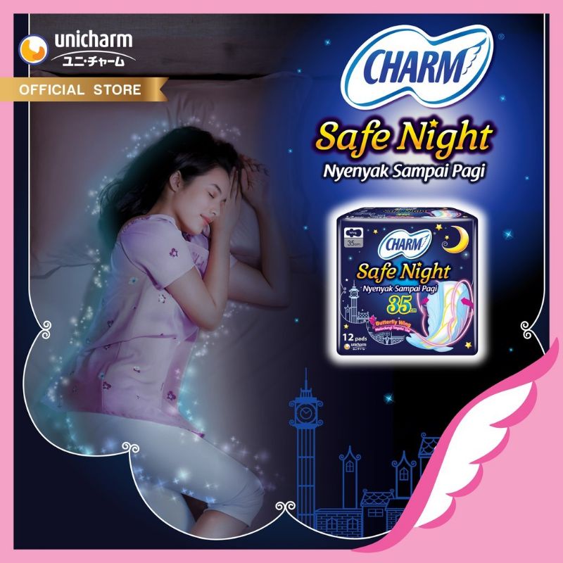 Charm Pembalut Wanita Body Fit Non Wing 23cm isi 1 pads dan Charm Safe Night Ukuran 29 dan 35 Cm isi 2 pads