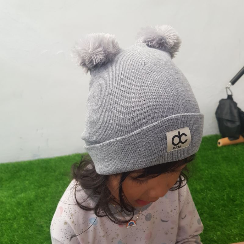 ( 0-3tahun )Dc kids kupluk anak pompom BENANG KATUN adem