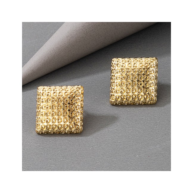 LRC Anting Fashion Golden Diamond Lattice Geometric Square Earrings P75594