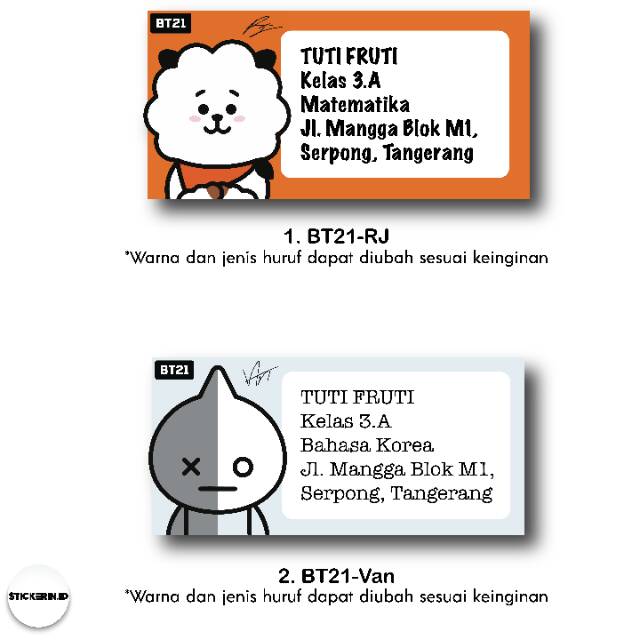 

STICKER LABEL NAMA BT21 RJ/VAN/KOYA/SHOOKY/MANG/TATA/CHIMMY/COOKY SPECIAL EDITION