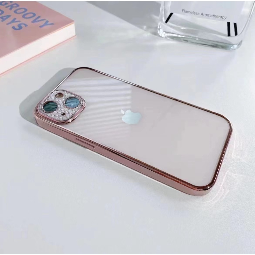 Casing iPhone Kamera Berlian Berkilau Dilapisi untuk iPhone 11 12 13 Pro Max IP12ProMax Casing Tahan Guncangan