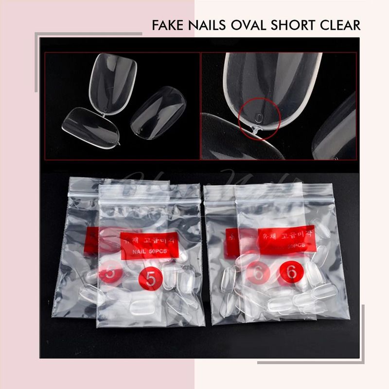 Fake nails oval short round clear natural transparant kuku palsu false nail oval pendek 500pcs