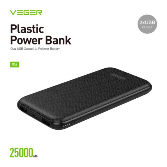 POWER BANK MURAH ORI VEGER POWERBANK VEGER v16 / V80 / X101 led / X103  slim ada warna hitam hijau dan putih