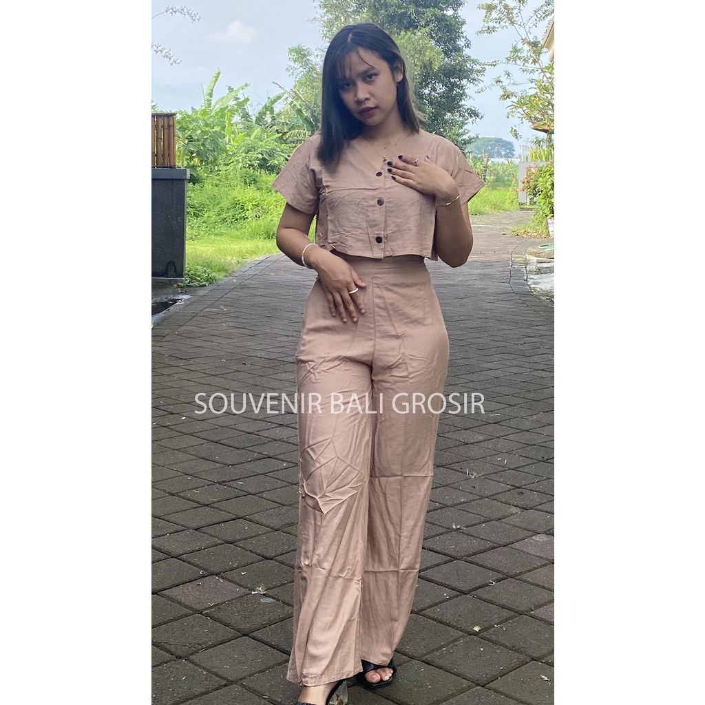 Baju Setelan wanita Kekinian Crop / Set Crop Wanita Kancing Depan Bali