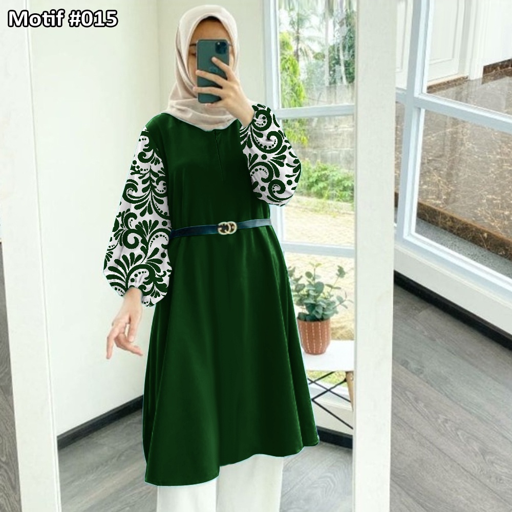 Tunik Jumbo - Gamis Wanita Kekinian - Baju Atasan Wanita - Bungaz Motif Gabungan - Lexoir-Bungaz 015 Hijau