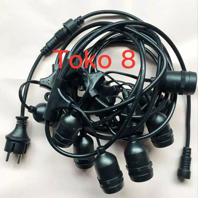 Kabel fiting lampu cafe gantung 10m 10 m dekorasi outdoor fitting