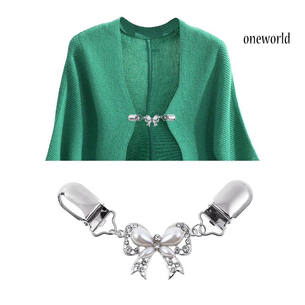 OW@ Chic Women Rhinestone Inlaid Bowknot Cardigan Collar Clip Dress Shawl Clasp Pin