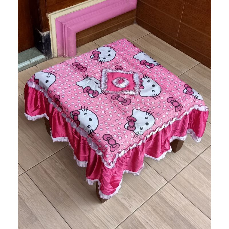 Taplak meja teras hello kitty doremon kembang