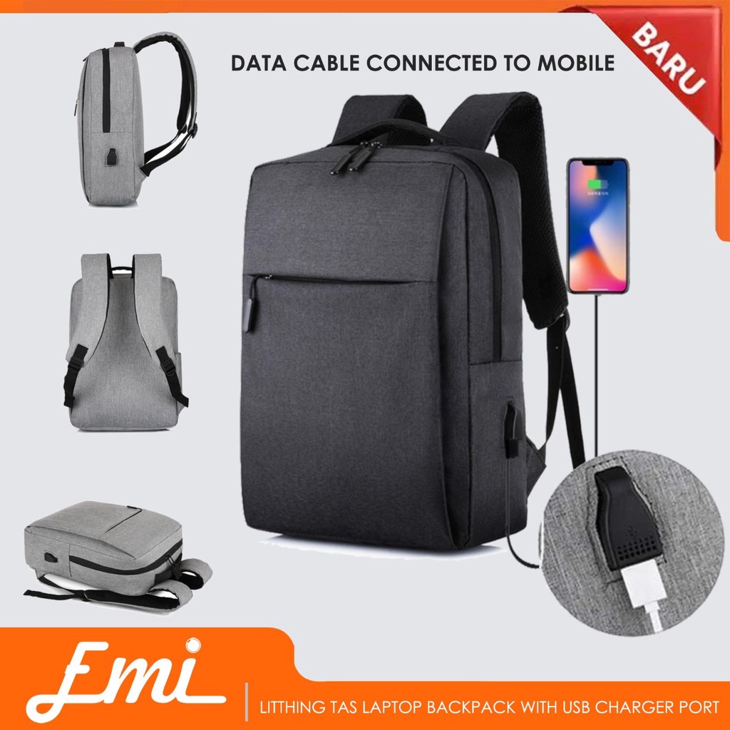 Tas Laptop Backpack Anti Maling with USB Charger Port