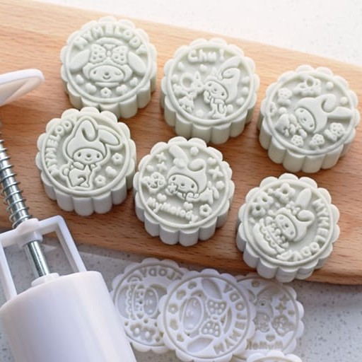 (6pc) cetakan kue bulan 2020 (75gr) mooncake press mold bulat - melody